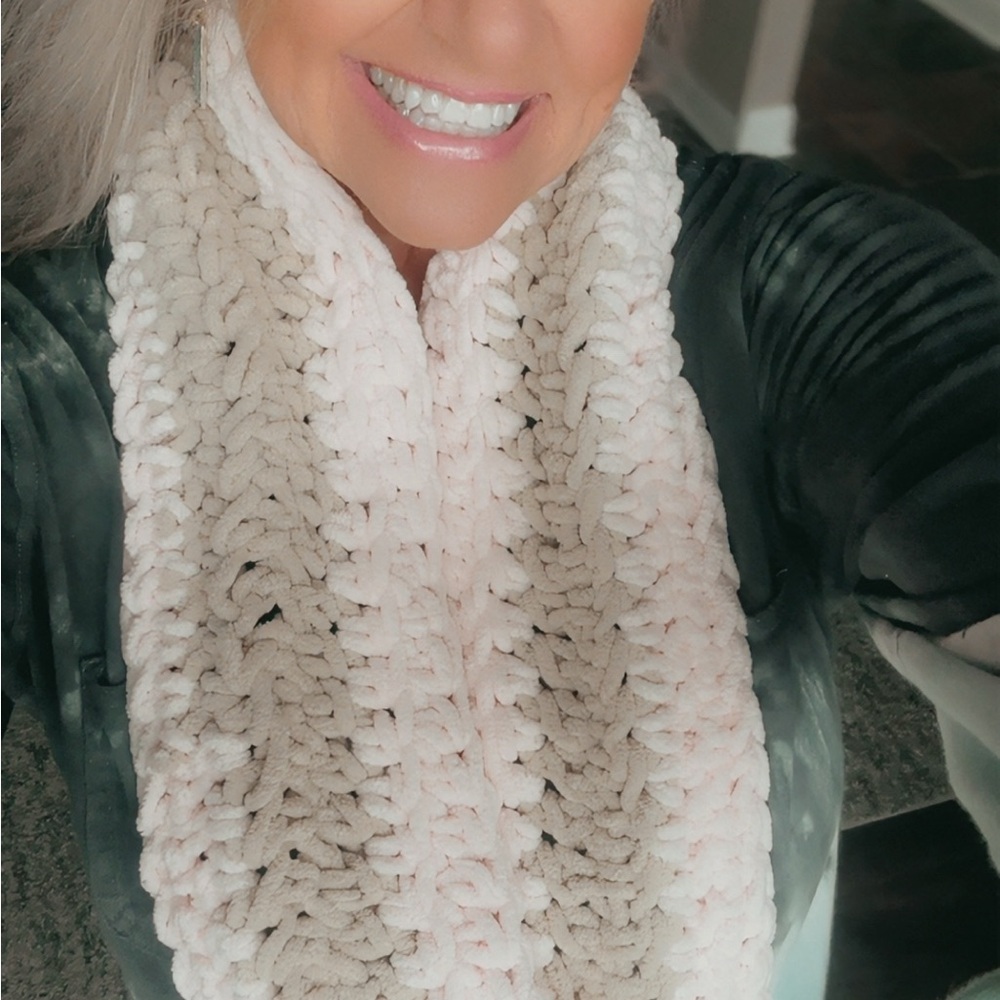 Chunky Hand crocheted Scarf in Blush and Tan